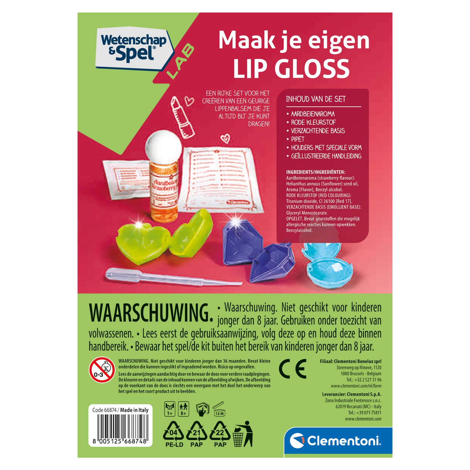 Clementoni Wetenschap & Spel Maak je eigen Lip Gloss achterkant