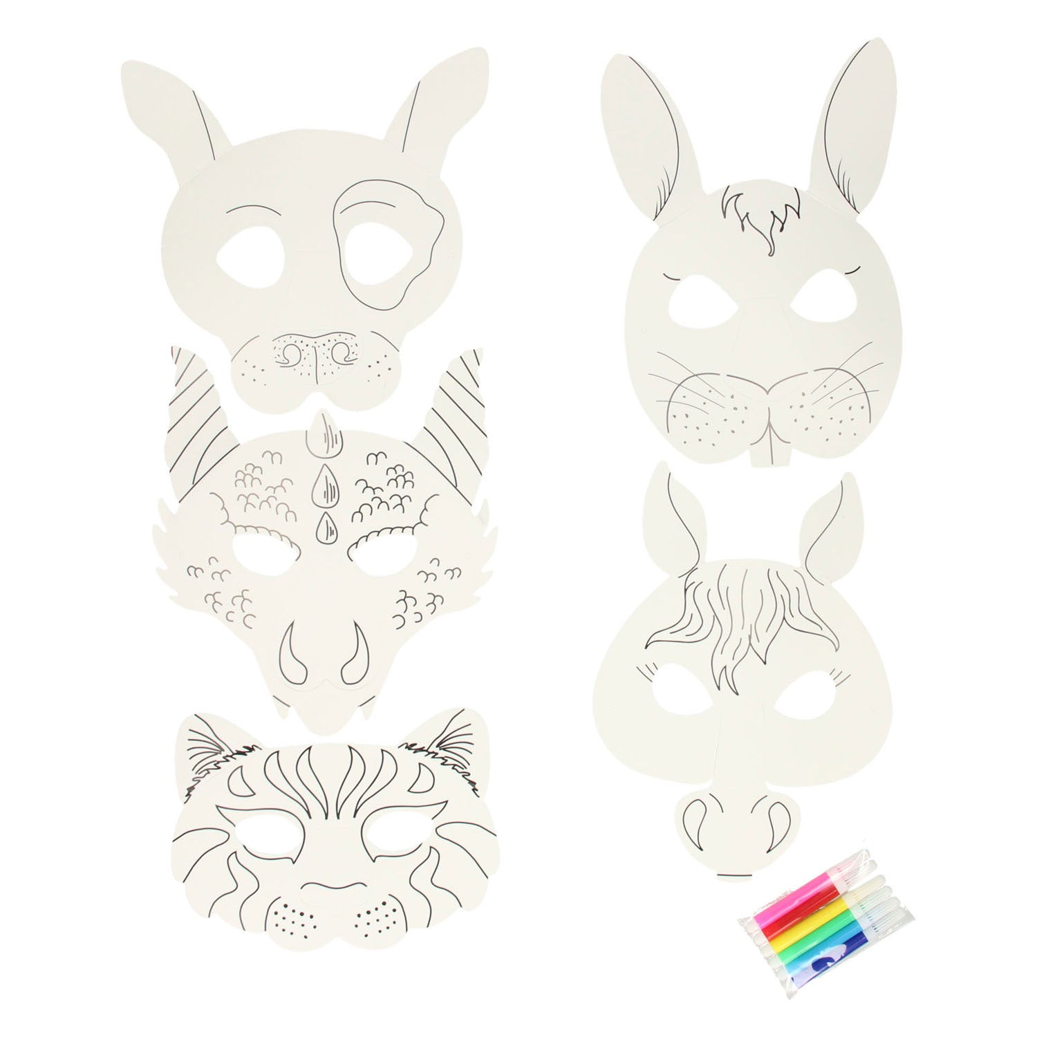 Dierenmaskers Kleuren met Stiften