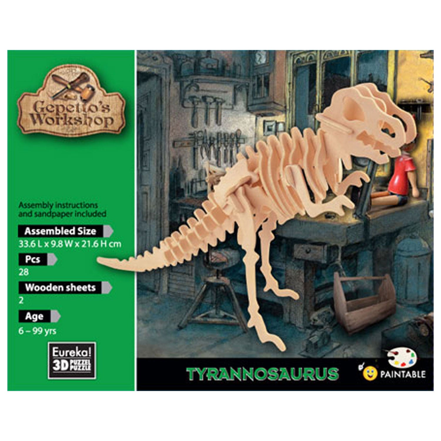 Gepetto's Workshop Houten Bouwpakket 3D - Tyrannosaurus verpakking