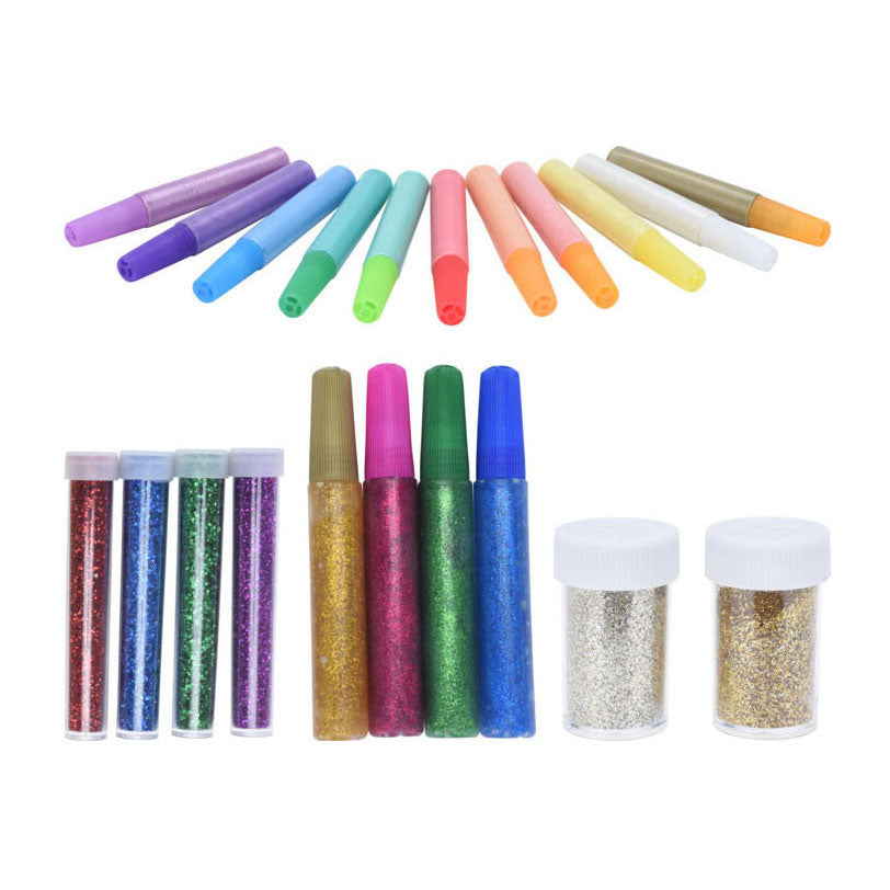 Glitterset voor Knutselen 21dlg inhoud