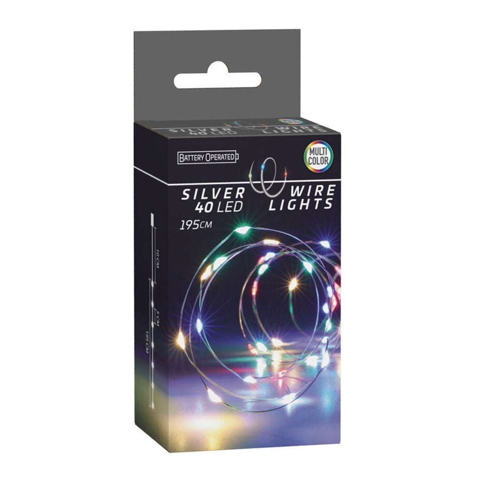 Led Lichtsnoer Zilverdraad, 195cm - Gekleurd verpakking